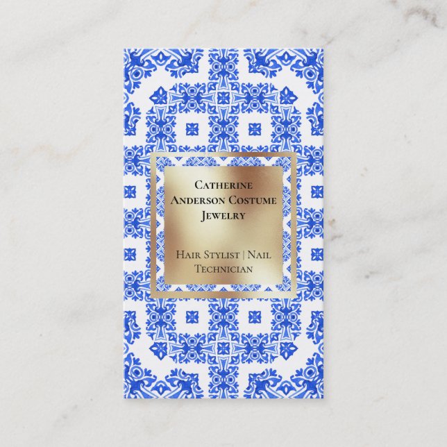 Carte De Visite Carrelage blanc moderne carré d'or méditerranéen (Devant)