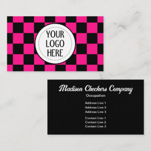 Carte De Visite Carrés damier noir logo de l'entreprise rétro rose