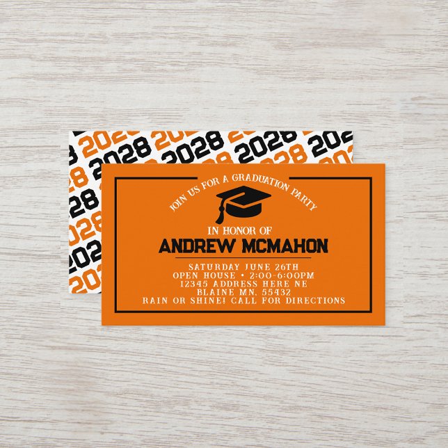 Carte De Visite Cartons d'invitation de remise de diplômes Orange  (Orange & Black Mini Graduation Invitations for friends, classmates, teammates or announcement insert)