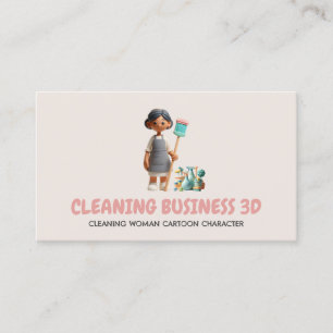 Carte De Visite Cartoon 3D Clay Plastic Femme de nettoyage caractè