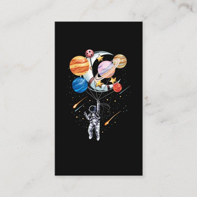 Carte De Visite Cartoon Astronaut Space Balloon Planets (Devant)