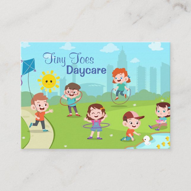 Carte De Visite Cartoon Enfants Jouant Garderie (Devant)