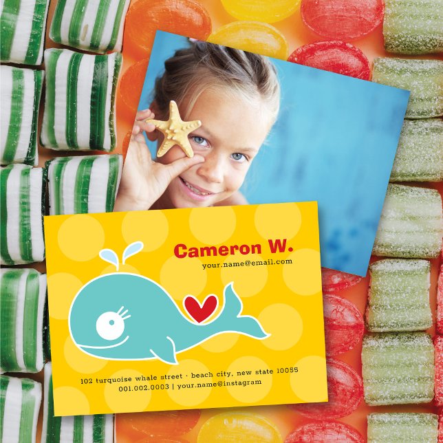 Carte De Visite Cartoon mignon Baleine verte Profil photo de l'enf (Créateur téléchargé)