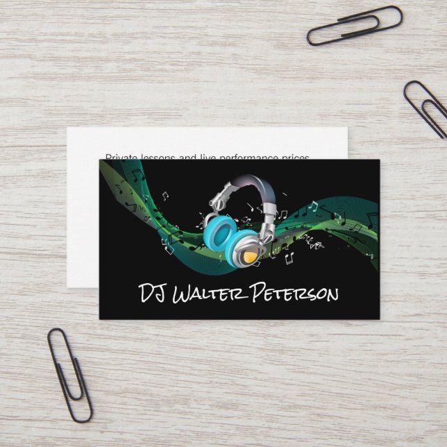 Carte De Visite Casque | Arrière - plan de notes musicales (Devant/Arrière en situation)