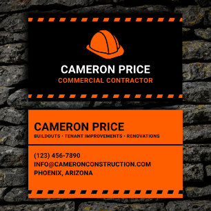 Carte De Visite Casque de chantier orange de l'entrepreneur commer