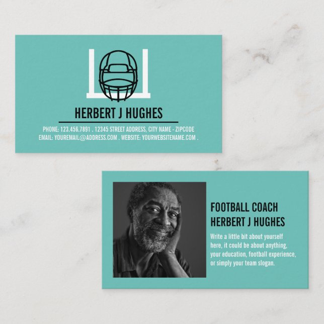 Carte De Visite Casque de football et objectif, Football Coach pho (Devant / Derrière)