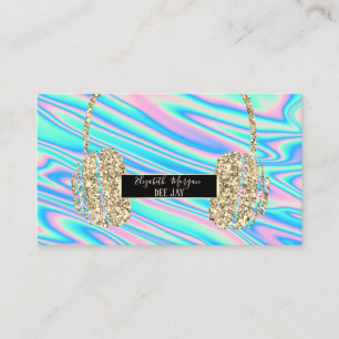 Carte De Visite Casque DJ Moderne à Paillettes Dorées Holographiqu