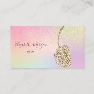 Carte De Visite Casque DJ Pailleté Élégant, Confettis Holographiqu