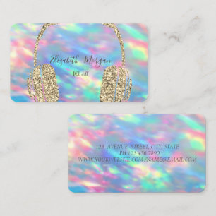 Carte De Visite Casque DJ Paillettes Opale Holographique