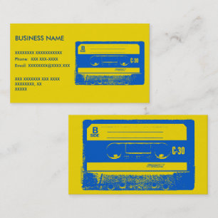 Carte De Visite Cassette audio bleu et jaune rétro