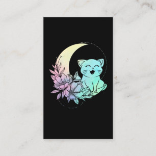 Carte De Visite Cat mystique Croissant Lune Pastel Goth Wicca