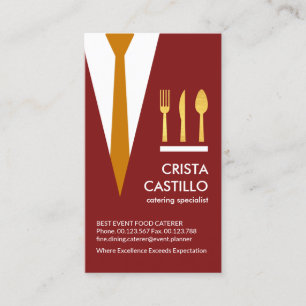Carte De Visite Caterer en Cravate de tenue de serveur rouge Cater