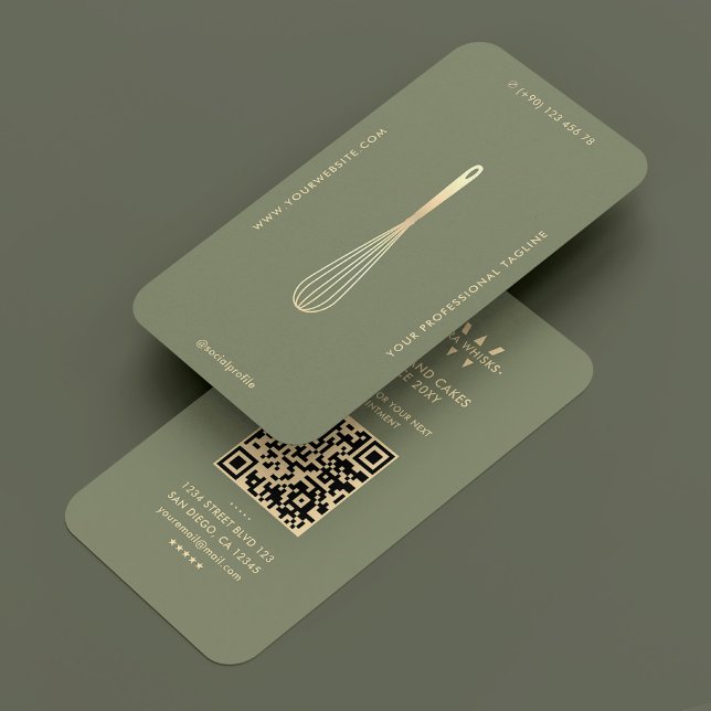 Carte De Visite Caterer moderne Baker Green Sage Gold Whisk (Modern Caterer Baker Green Sage Gold Whisk Business Card
)