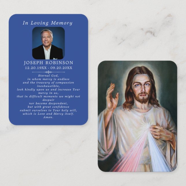 Carte De Visite Catholic Jesus Divine Mercy Blue Prayer Card (Devant / Derrière)