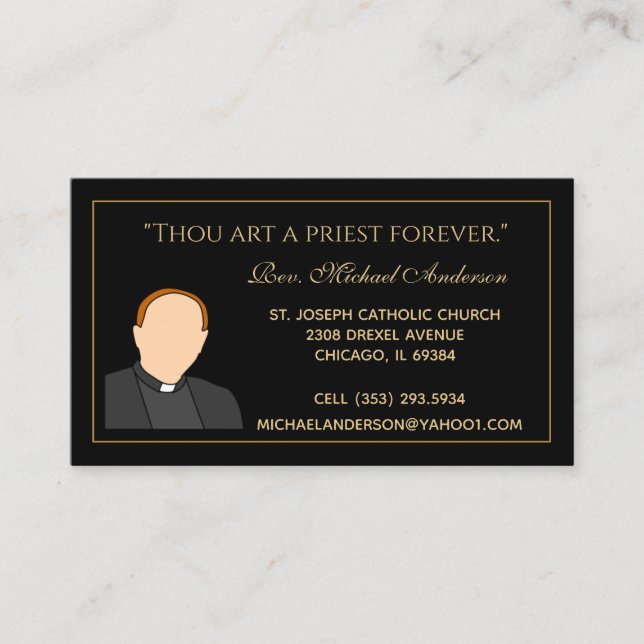 Carte De Visite Catholique Prêtre Or Écriture Noire Photo (Devant)