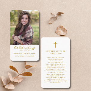 Carte De Visite Célébration de la vie Photo Gold Funeral Prayer Ca