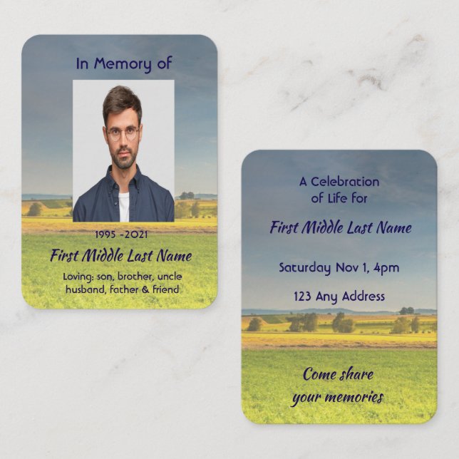 Carte De Visite Celebration of Life Service  Farm Crop Prairie (Devant / Derrière)