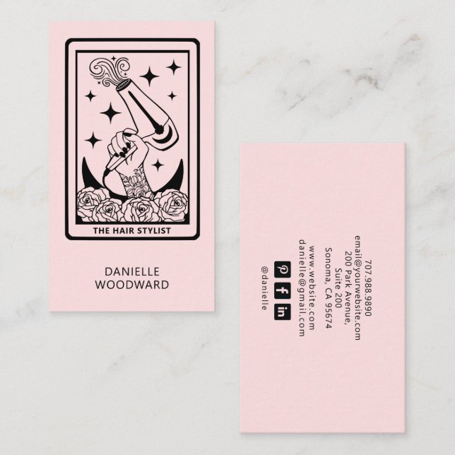Carte De Visite Celestial Tarot Hairdresser Blush Pink (Devant / Derrière)
