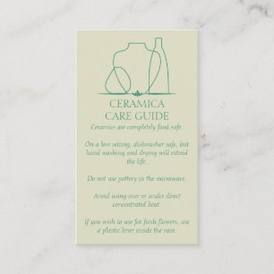 Carte De Visite Céramique Vase de poterie vert beige Instruction d