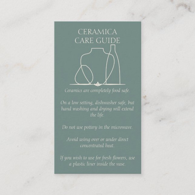 Carte De Visite Céramique Vase de poterie verte Instruction de soi (Devant)