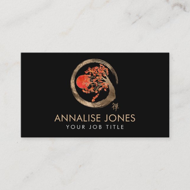 Carte De Visite Cercle d'Enso de zen et arbre de Sakura (Devant)