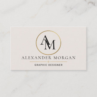 Carte De Visite Cercle d'or Monogramme Minimaliste Professionnel E