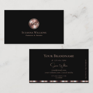 Carte De Visite Cercle d'or noir et Rose élégant avec logo