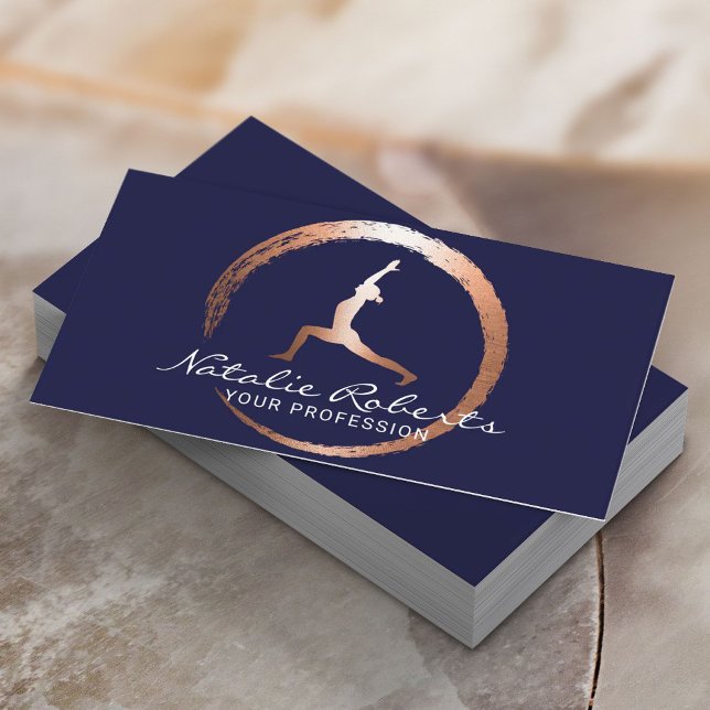 Carte De Visite Cercle d'or Yoga Guerrier Pose Wellness Spa Marine (Créateur téléchargé)