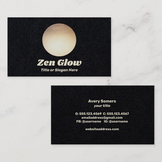 Carte De Visite Cercle Or moderne Noir (Devant / Derrière)