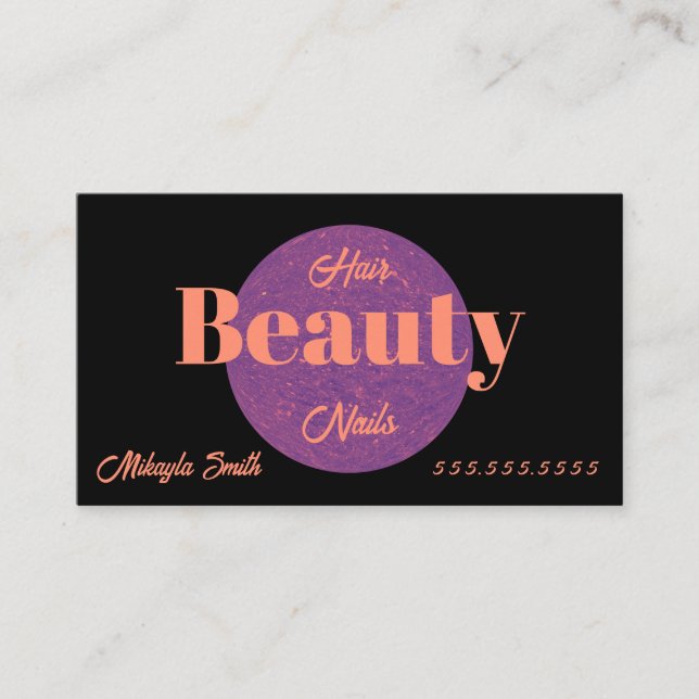 Carte De Visite Cercle violet sur Black Beauty Style ongles de che (Devant)