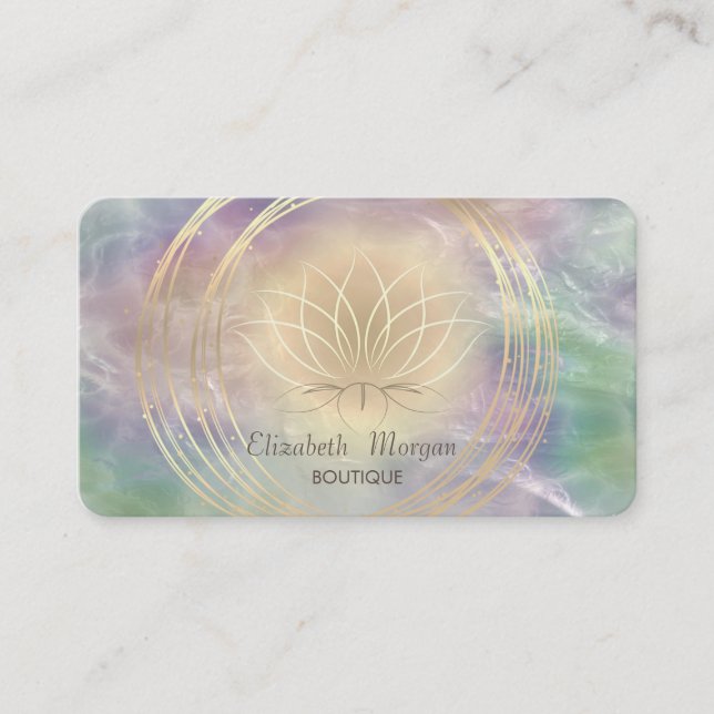 Carte De Visite Cercles d'or élégant Lotus Pearl Holographique (Devant)