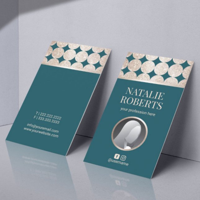 Carte De Visite Cercles d'or géométriques Turquoises modernes Phot (Créateur téléchargé)