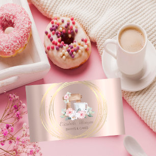 Carte De Visite Cercles d'or Parties scintillant Mixer Fleurs Rose