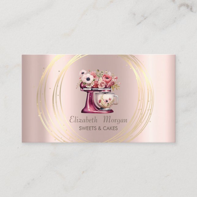 Carte De Visite Cercles d'or Parties scintillant Mixer rouge Fleur (Devant)
