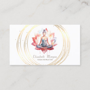 Carte De Visite Cercles dorés élégants modernes Fille de yoga Lotu