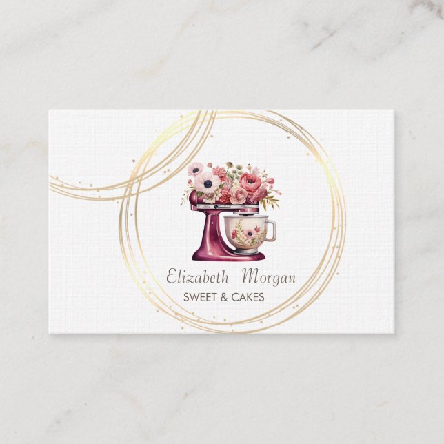 Carte De Visite Cercles professionnels Floral Red Cake Mixer (Devant)