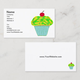 Carte De Visite Cerise sur le dessus Vanille jaune et vert Cupcake