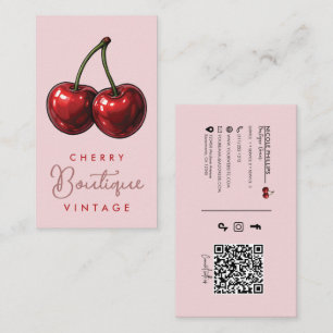 Carte De Visite Cerises Rouges Brillantes Rétro Glamour