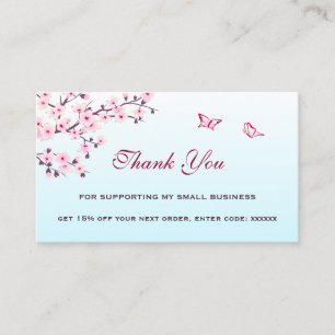 Carte De Visite Cerisier Fleur rose Turquoise Merci Remise B
