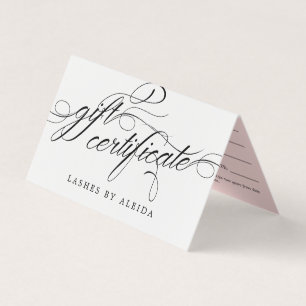 Carte De Visite Certificat cadeau de script tourbillonnant