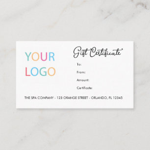 Carte De Visite Certificat-cadeau d'entreprise avec logo de style 