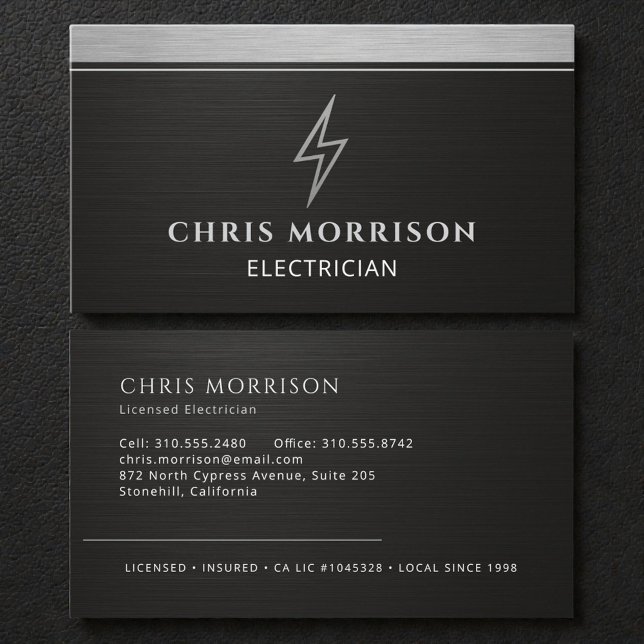 Carte De Visite Certified Electrician Metallic Silver Black (Créateur téléchargé)