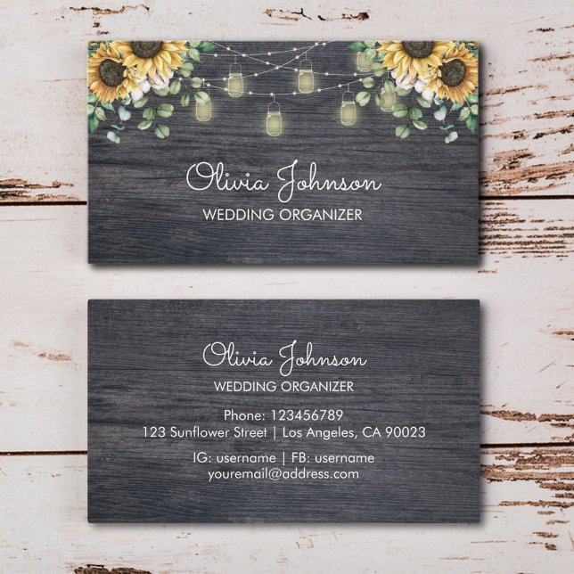 Carte De Visite Chaîne de tournesol rustique bois clair (In situ wood table)