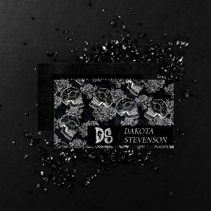 Carte De Visite Chaleur Rose crâne   Funky Gothique Grunge Monogra