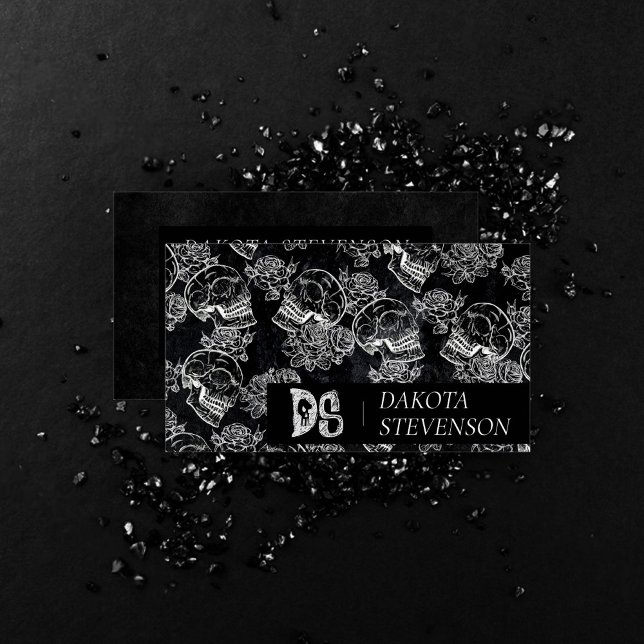 Carte De Visite Chaleur Rose crâne | Funky Gothique Grunge Monogra (Créateur téléchargé)