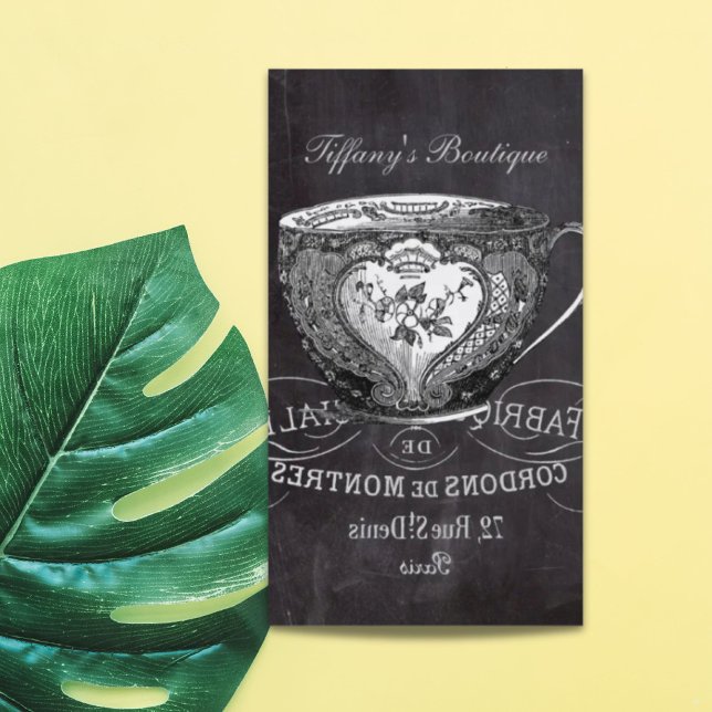Carte De Visite Chalkboard Alice à Wonderland tea party teacup (Chalkboard Alice in Wonderland tea party teacup Business Card)