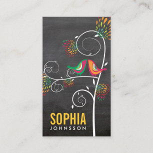 Carte De Visite Chalkboard Cute Inséparables Floral Business Desig