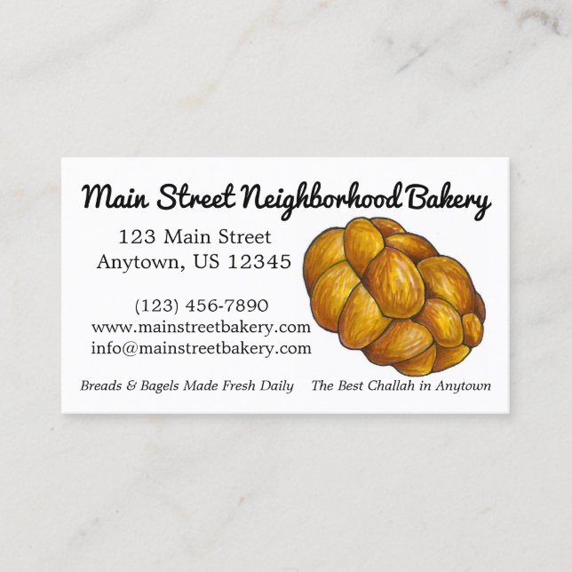 Carte De Visite Challah Boulangerie de pain Baker cuisine juive Bo (Devant)