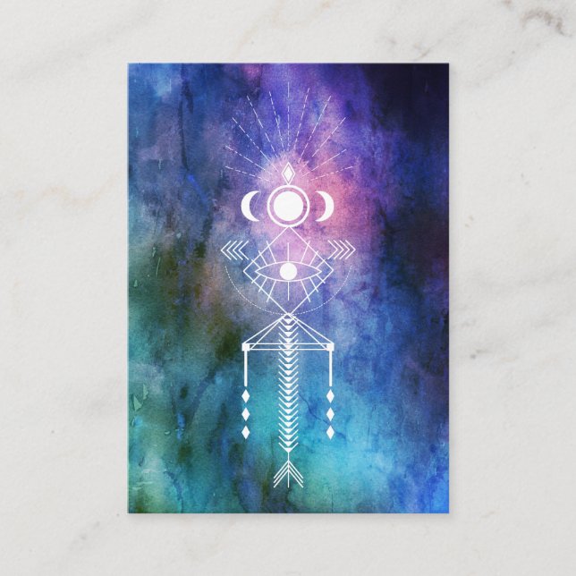 Carte De Visite Chaman sacré d'Aztèque d'aquarelle de la géométrie (Devant)