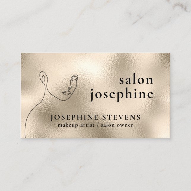 Carte De Visite Champagne Gold Foil Line Art Logo Nom du salon (Devant)